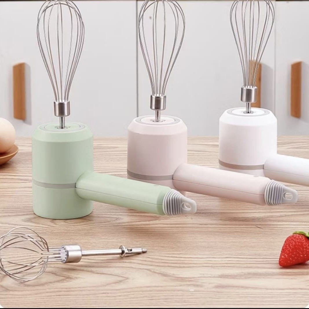 A USB Rechargeable Hand Mixer Of 3 Different Colors.