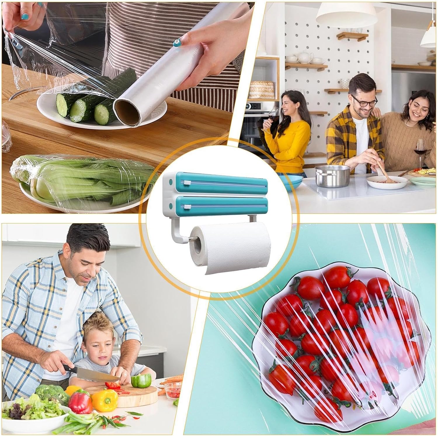 Multi usage of wall-mounted triple paper dispenser.