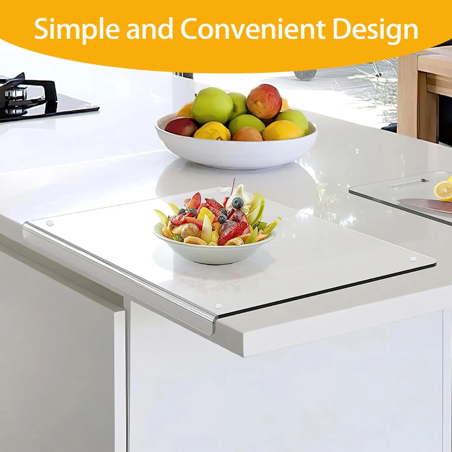 A Bowl of Salad is Placed on an Acrylic Cutting Board.