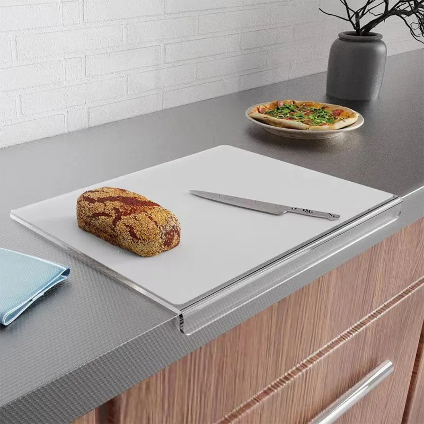 A Piece Of Bread is Placed in an Acrylic Cutting Board.