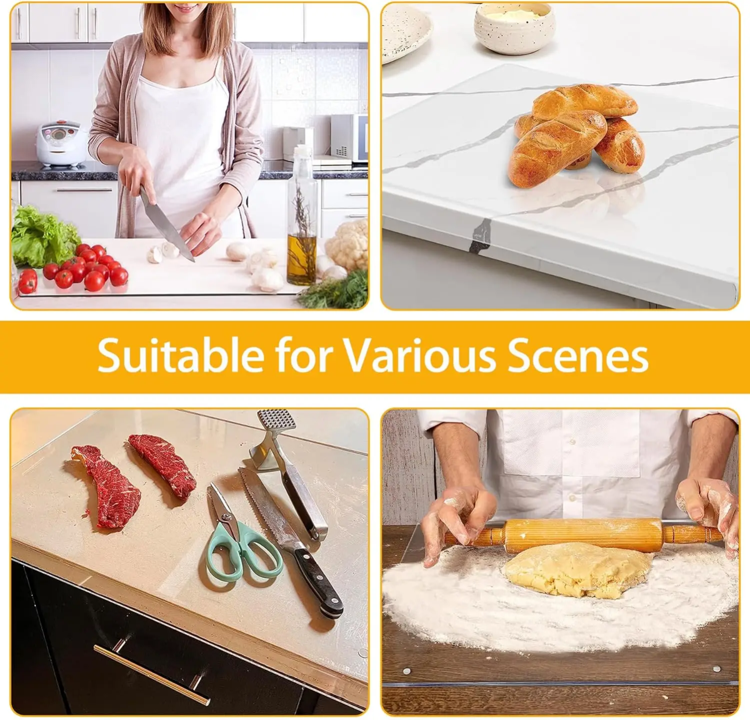 Different Person are Demontrating the Multiple Uses Of Acrylic Cutting Board.