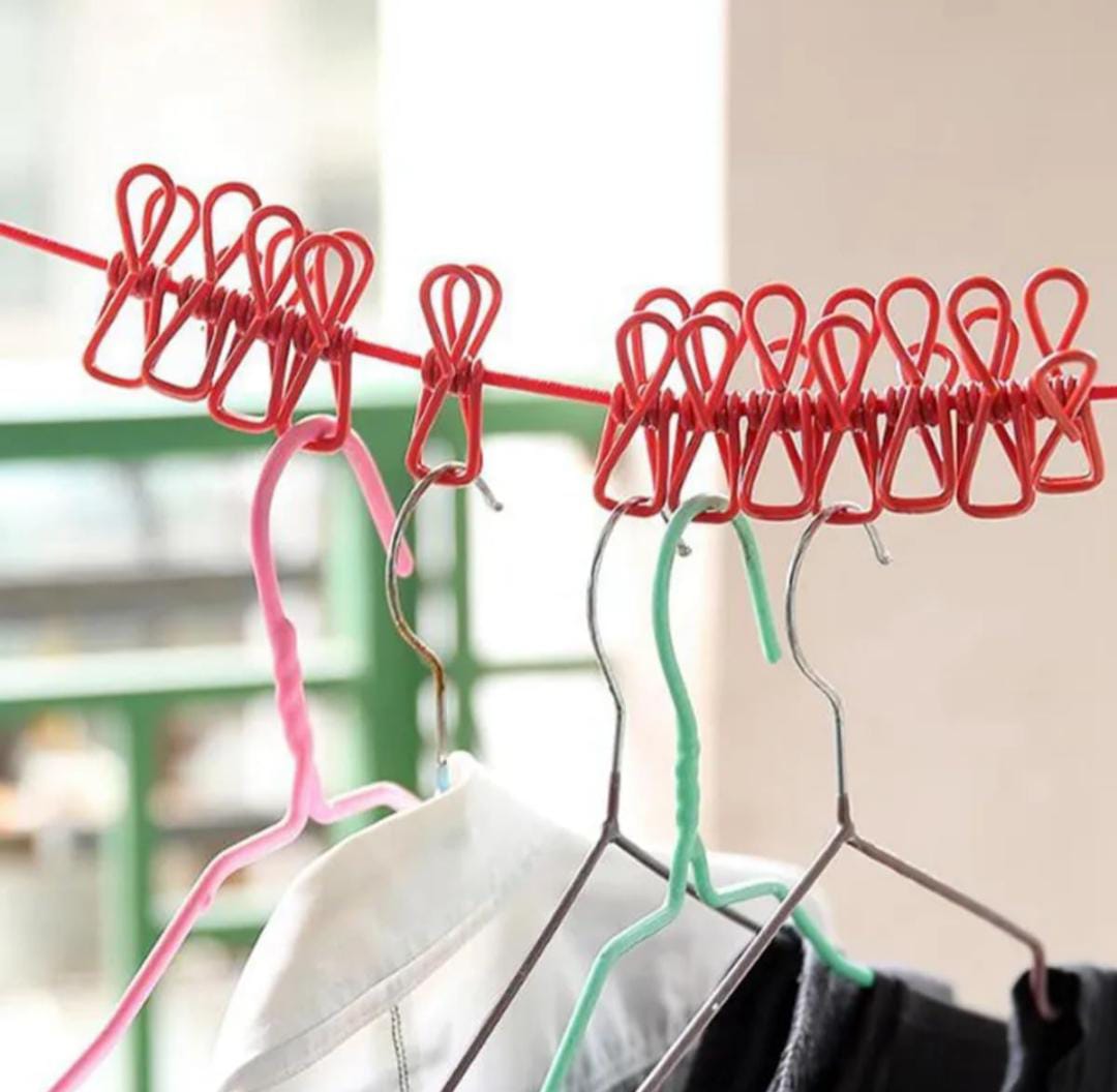 Clothes are Hanged on the Adjustable Clothes Drying Rope.