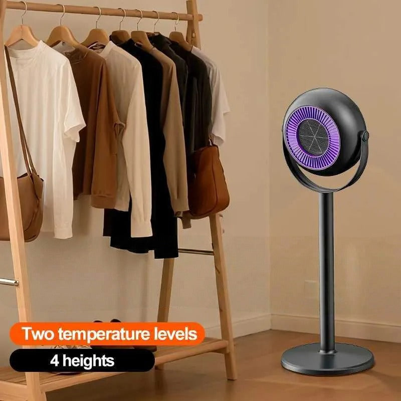 A Adjustable Floor Standing Heater is Placed near garment rack.