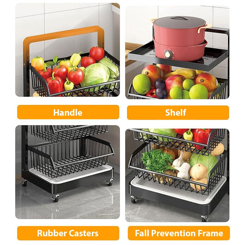 Adjustable Fruit Vegetable Basket Cart - Stackable Home Storage Rack for Kitchen