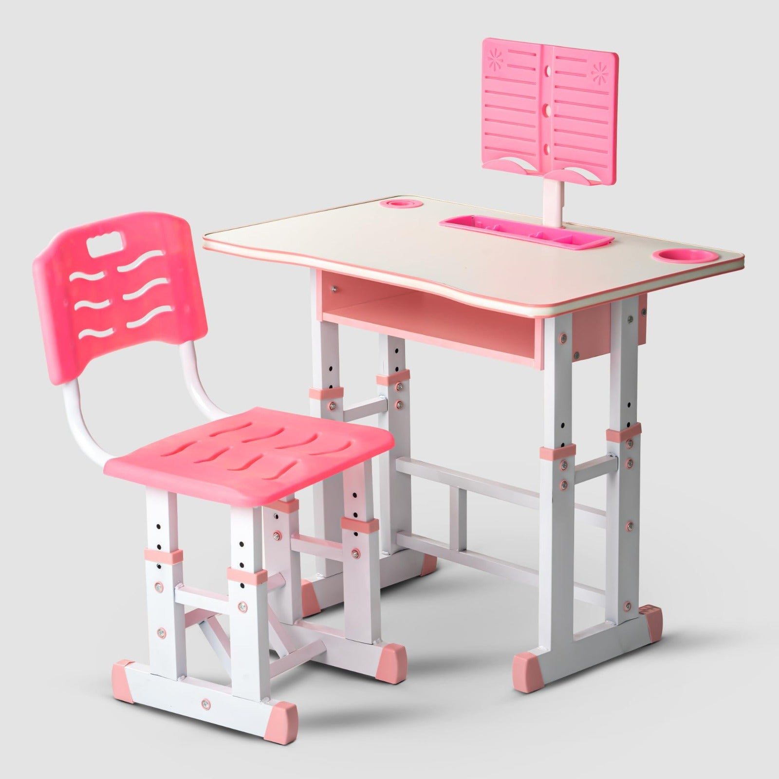 Adjustable Kids Study Table and Chair Set With Book Holder, Kids Study