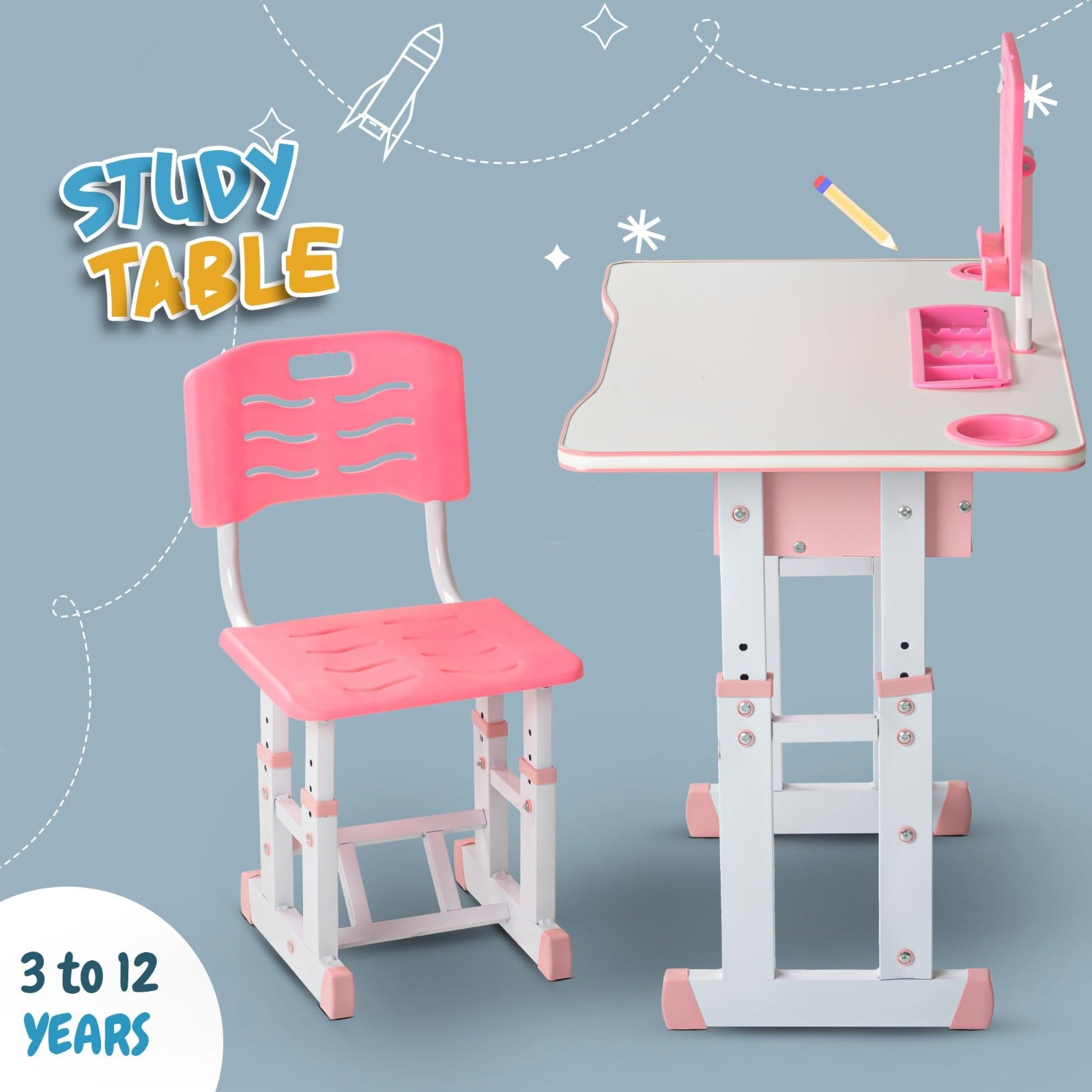 A Adjustable Kids Study Table and Chair Set.