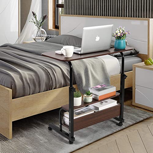 Adjustable Laptop Computer Desk with Bottom Shelf Placed Near Bedside.