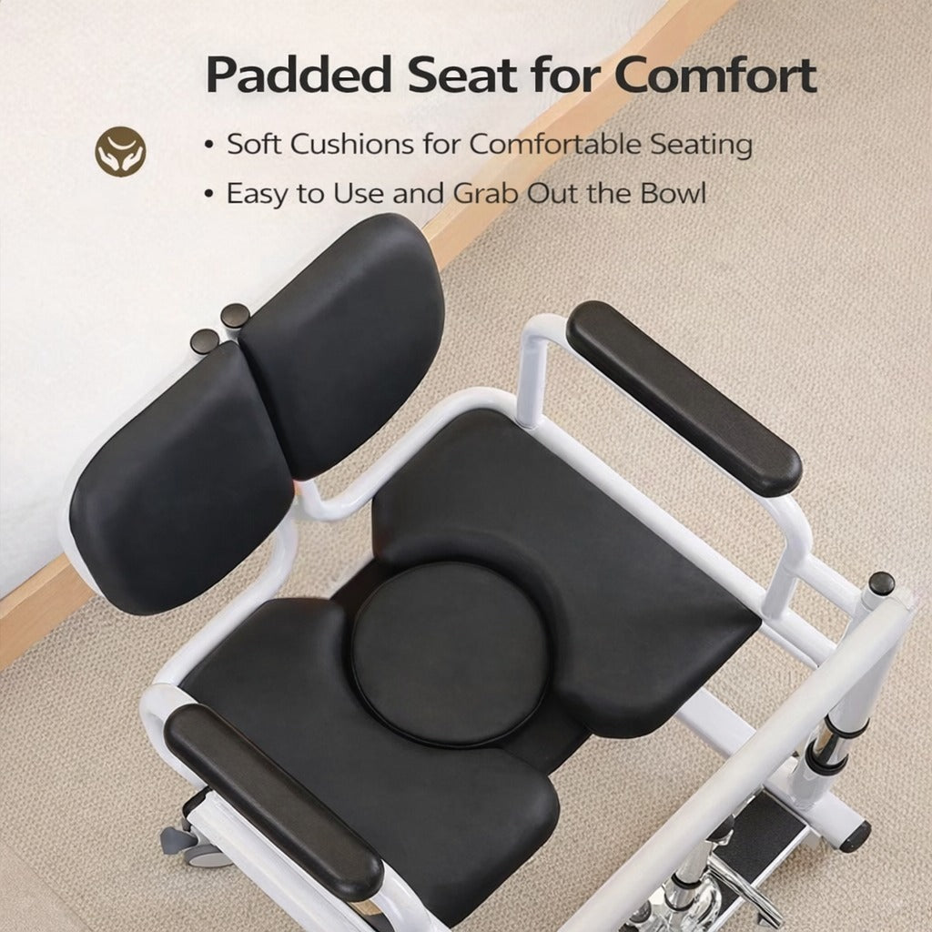 Padded Seat of Adjustable Patient Lift Transfer Chair.
