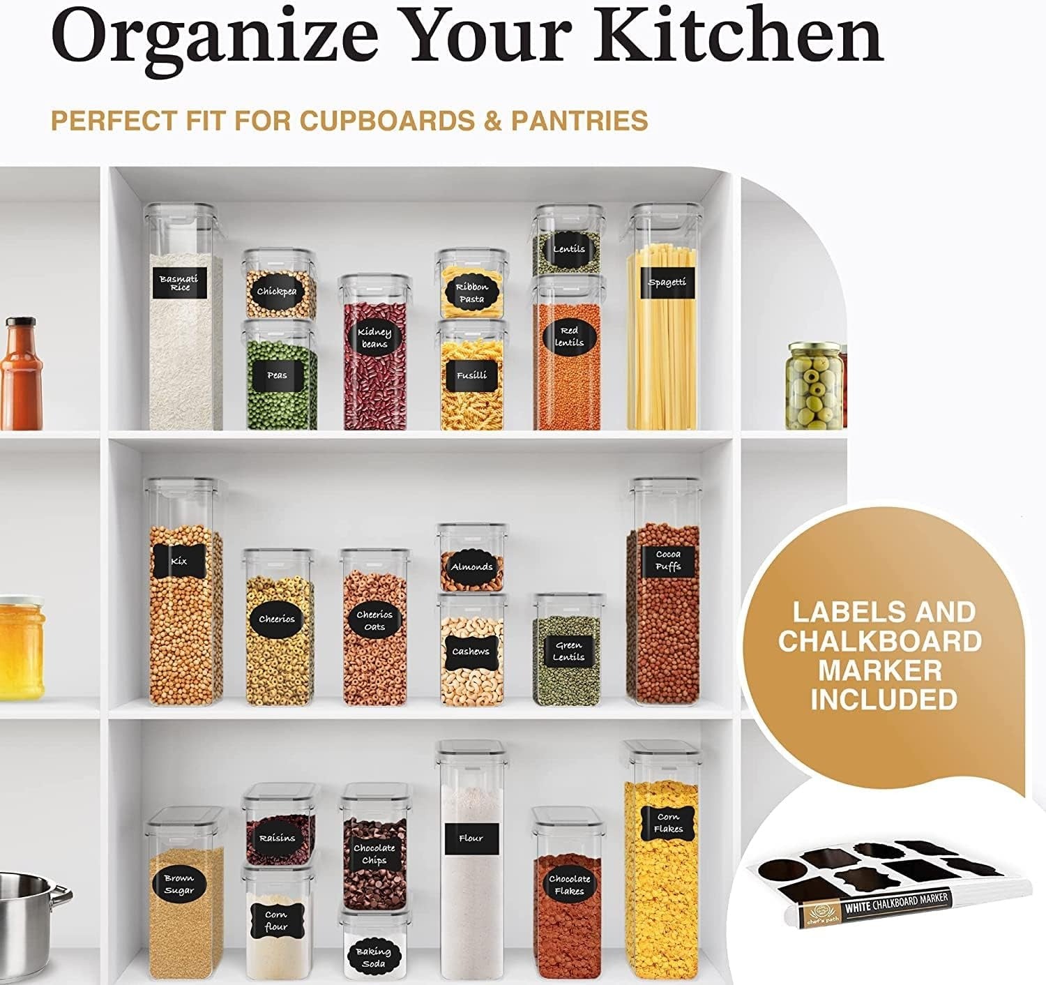 organize kitchen with labels of Airtight Food Storage Container