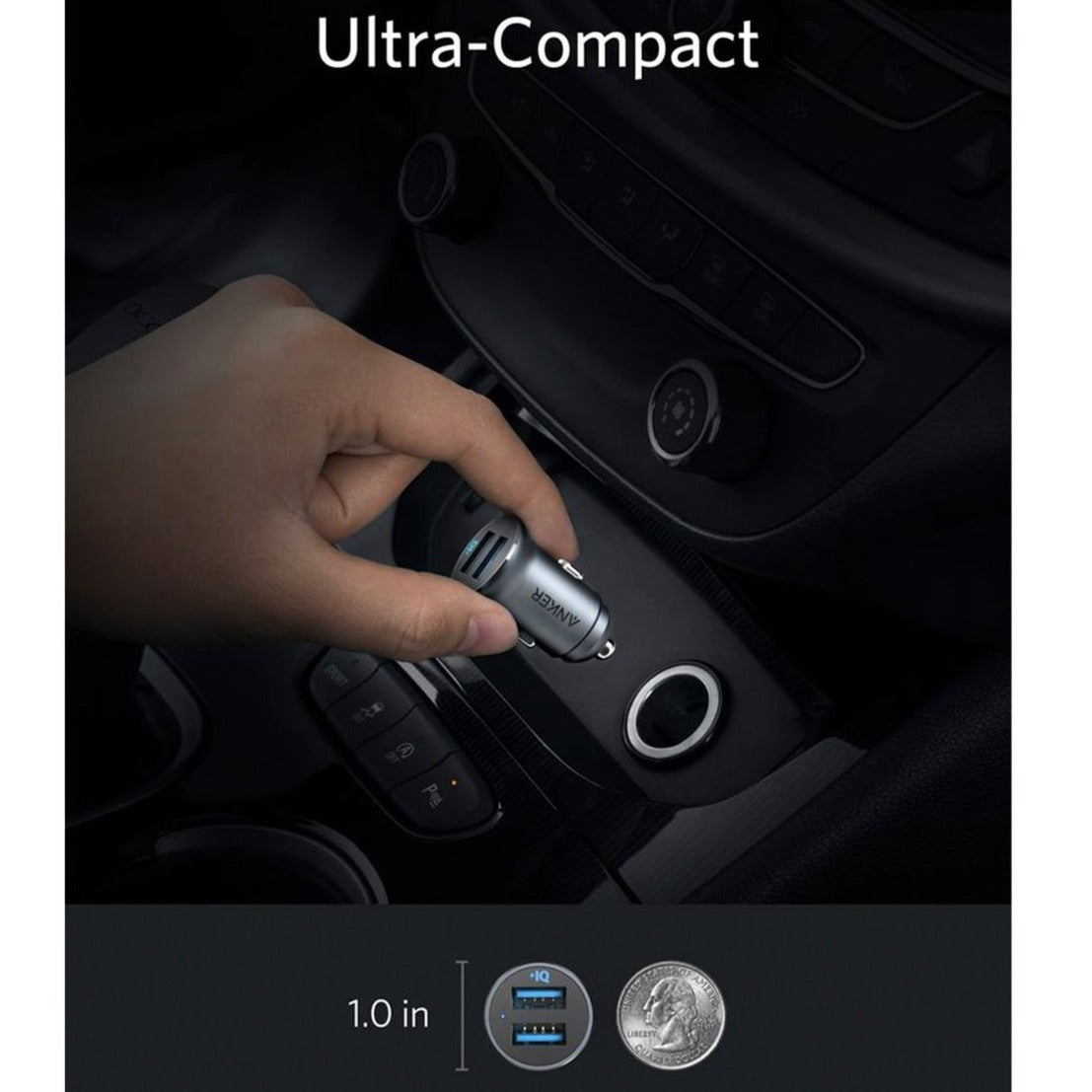 Someone is holding the Anker PowerDrive 2 Alloy 24W Car Charger with 2 ports