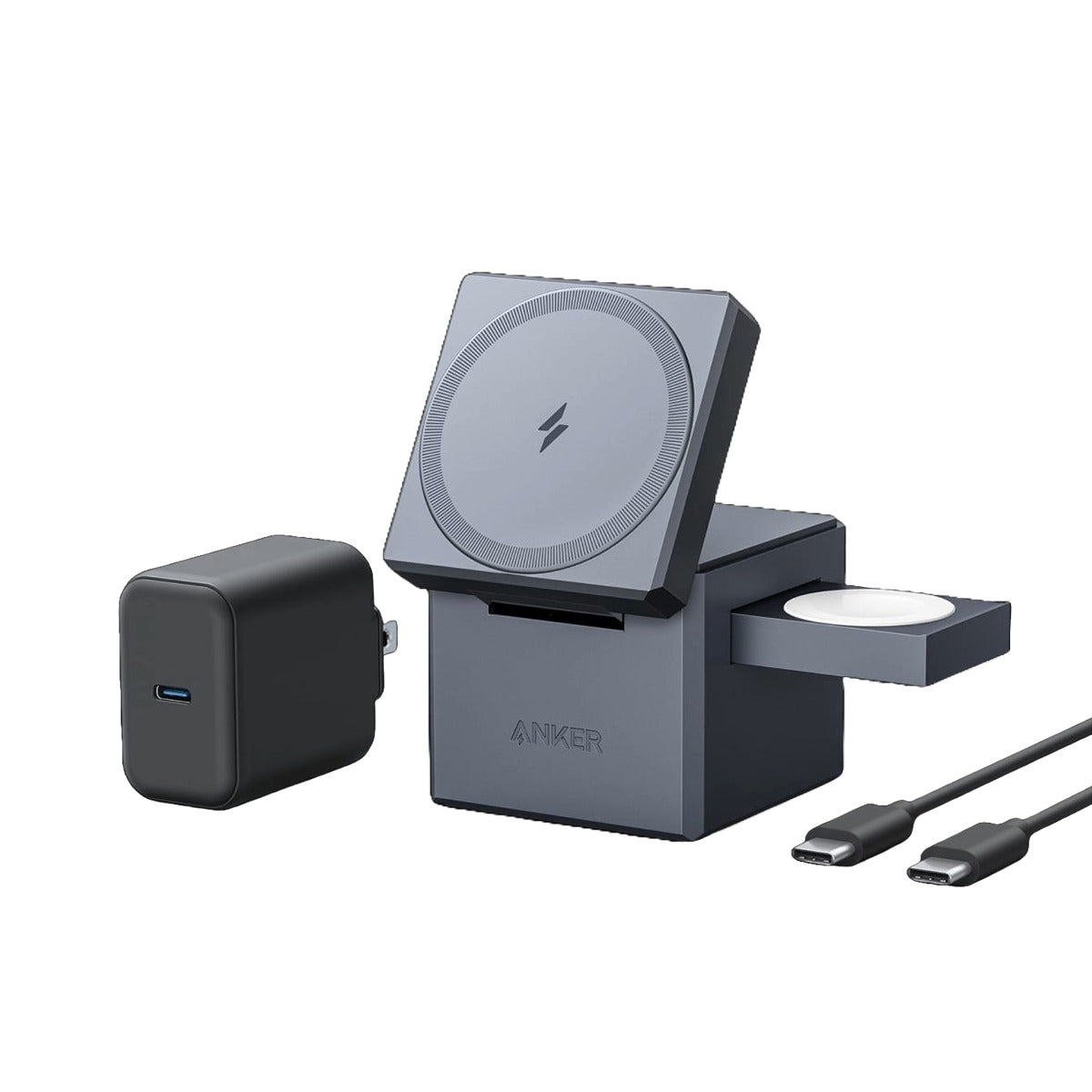Anker 3-in-1 Cube with MagSafe with Charger and Adapter.
