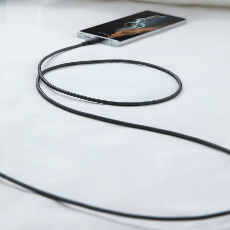 Anker's 322 USB-A to USB-C Braided Cable, measuring 1.8 meters, is being used with a mobile phone