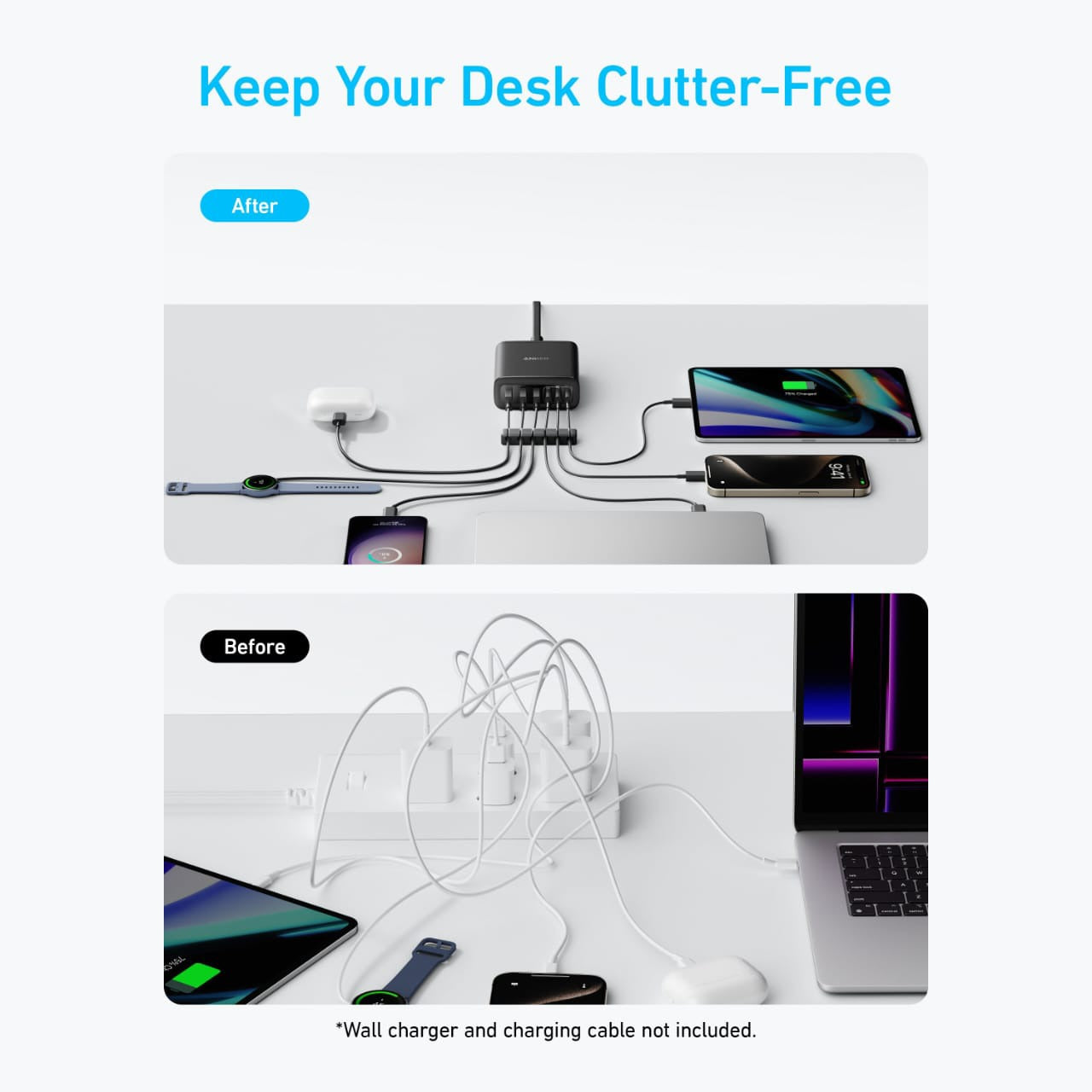 Perfect for charging laptops, tablets, smartphones, earbuds, and smartwatches all at once with safe, ultra-fast performance.