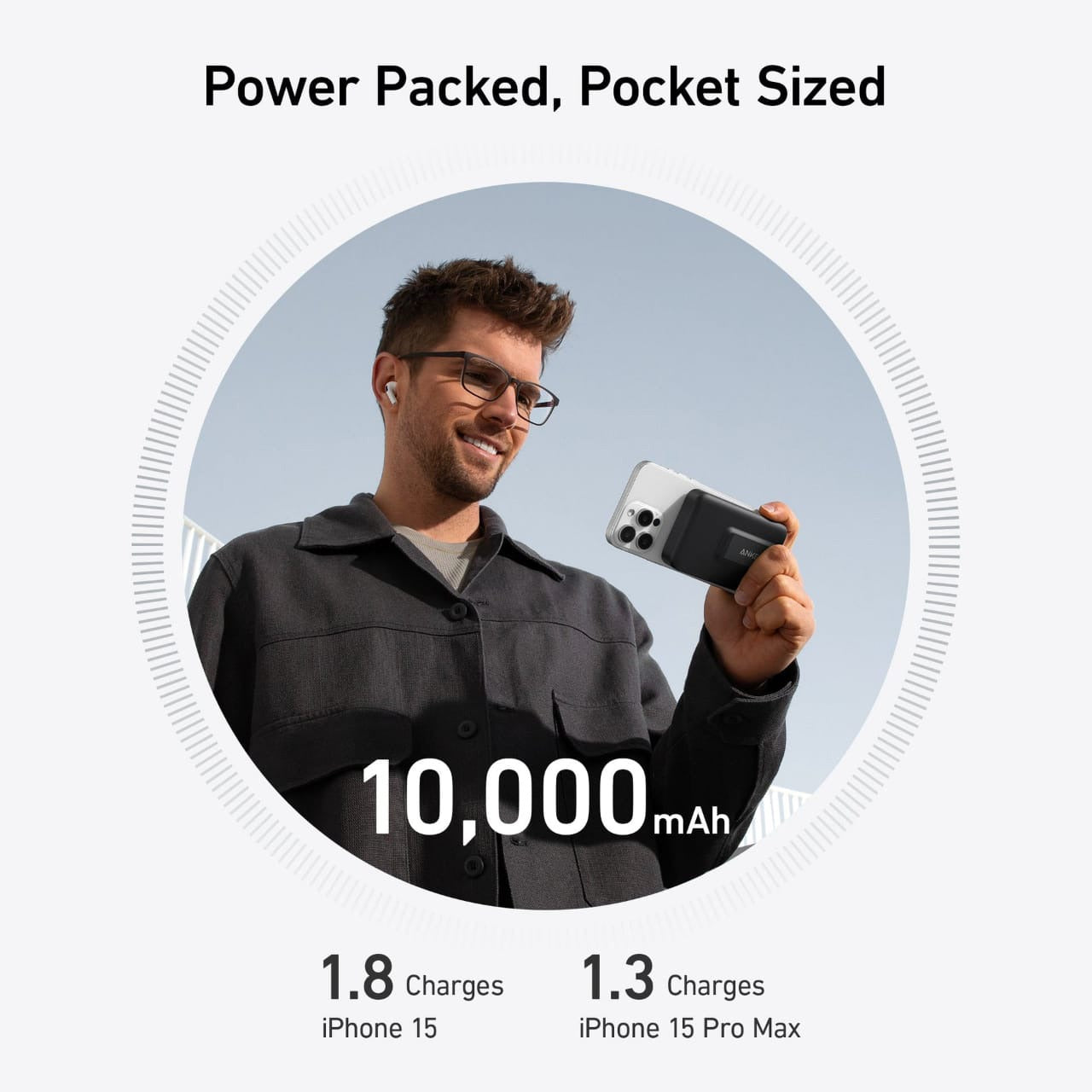 A Person is Connected his Mobile Phone with Anker MagGo 10,000mAh Power Bank.