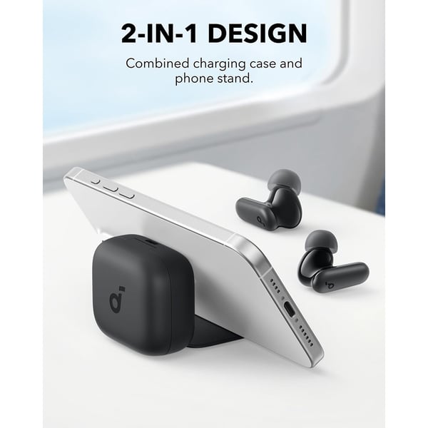 A Anker Soundcore R50i NC Wireless Earbuds is Used as Phone Stand.