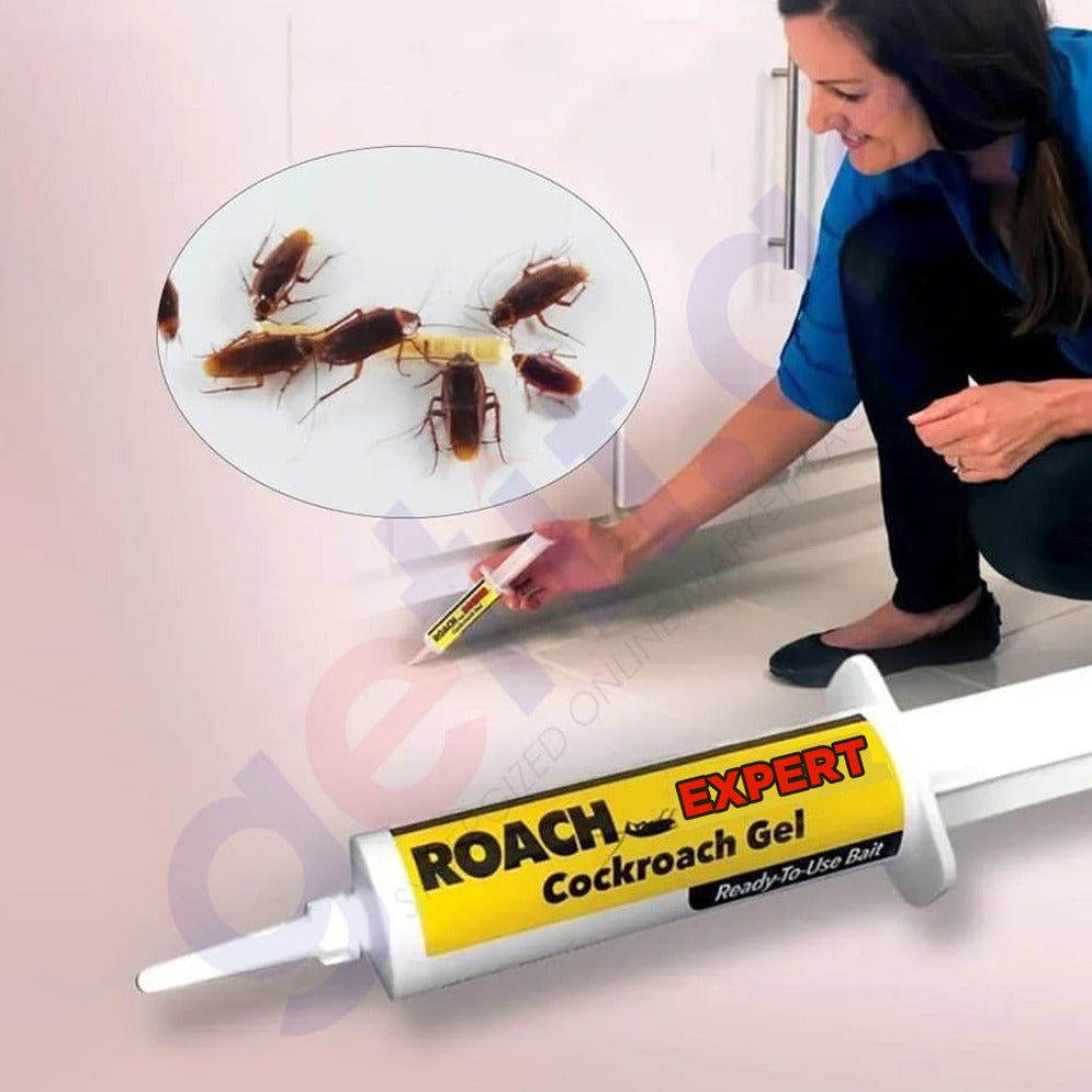 A Women is Applying Anti Cockroach Roach Expert Gel.