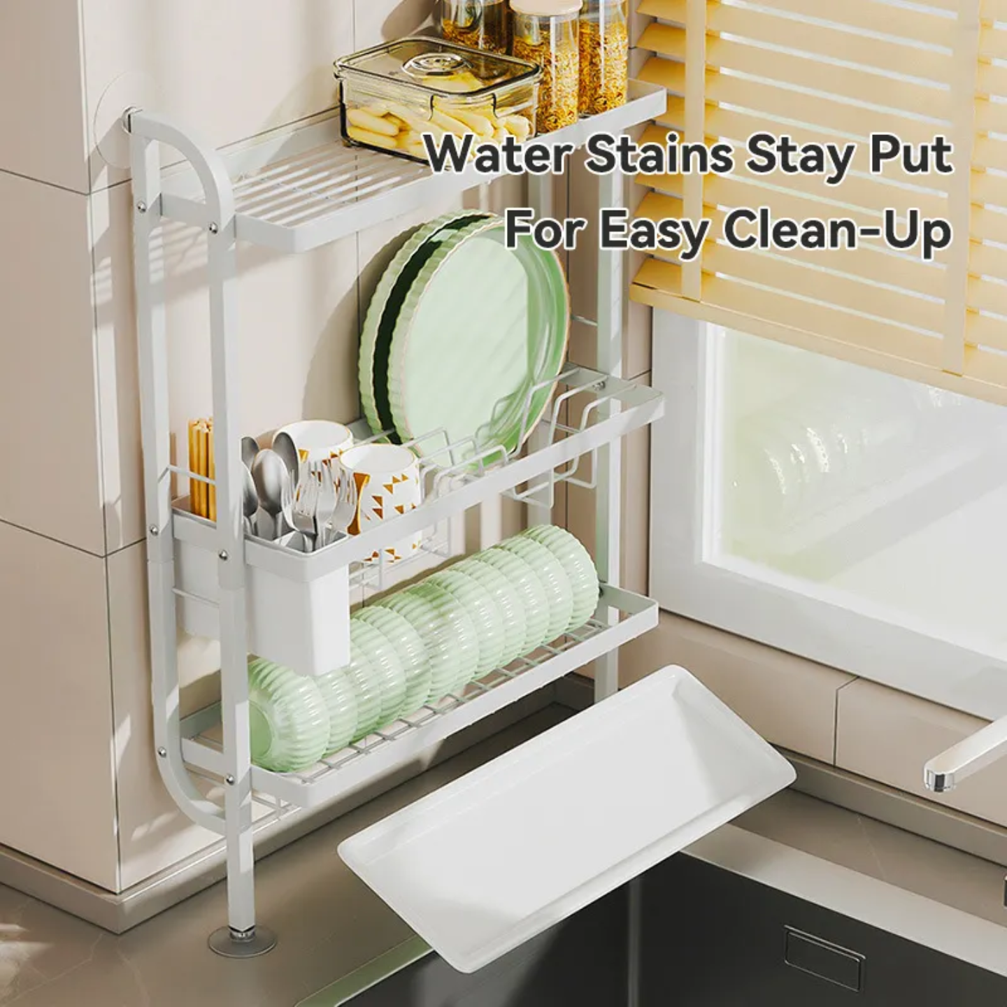 Different Utensils are Arranged in a Kitchen Dish Storage Rack.