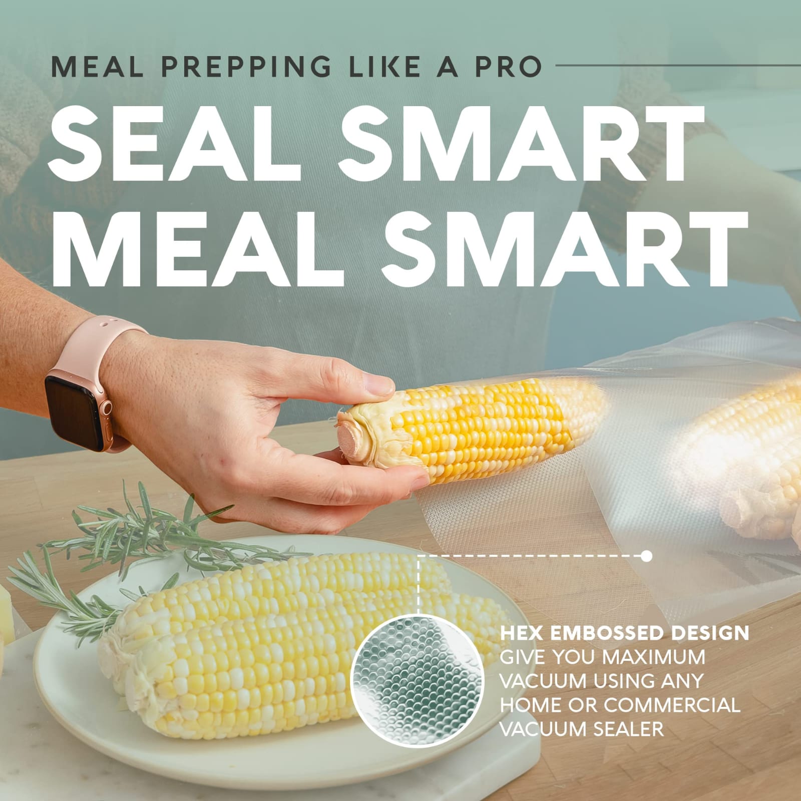 A Person is Packing Corn in Food Vacuum Sealer Bags.