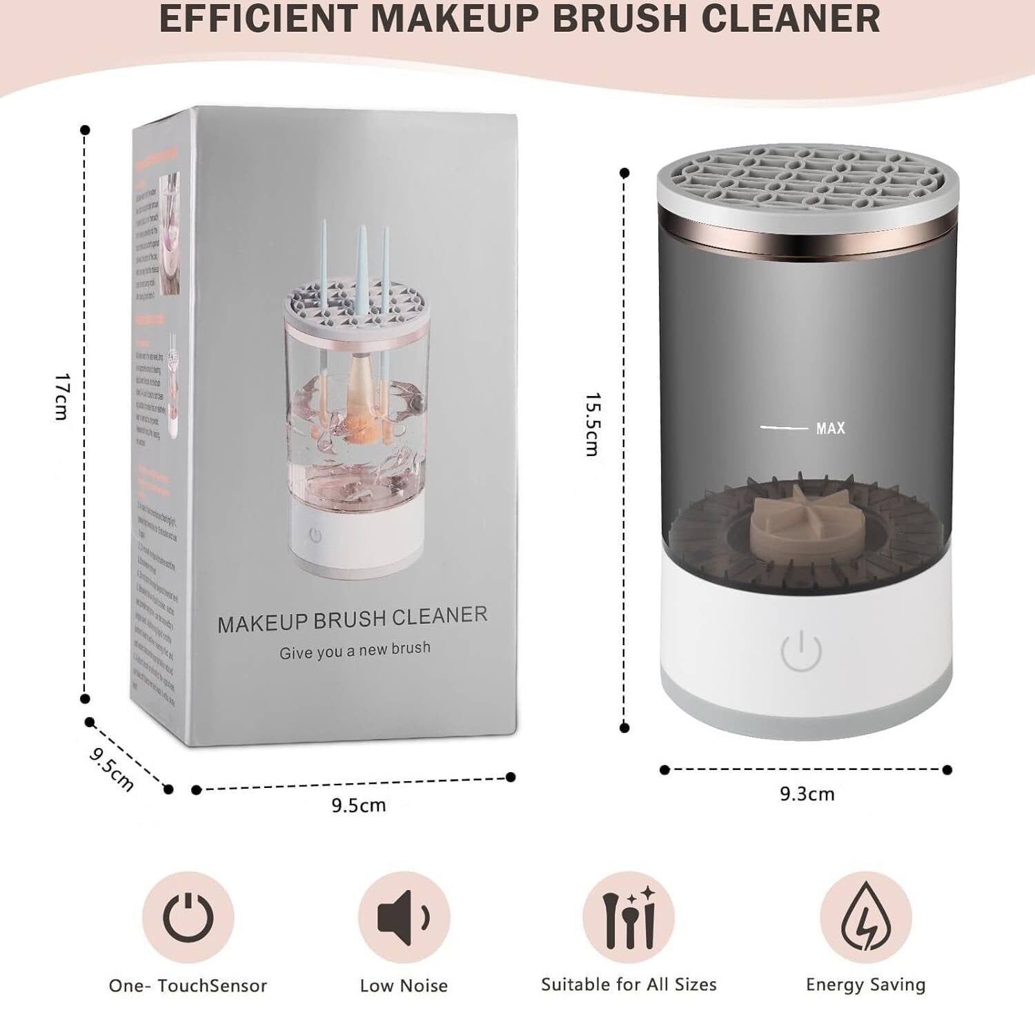 Size Details and Pack of Automatic Makeup Brush Cleaner Machine.