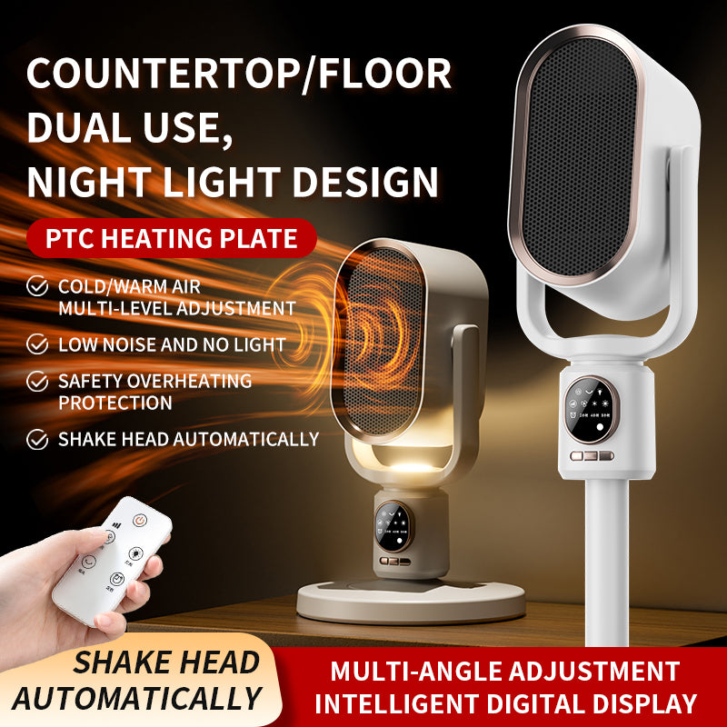 A Person is operating Automatic Shaking Head Fan Heater.