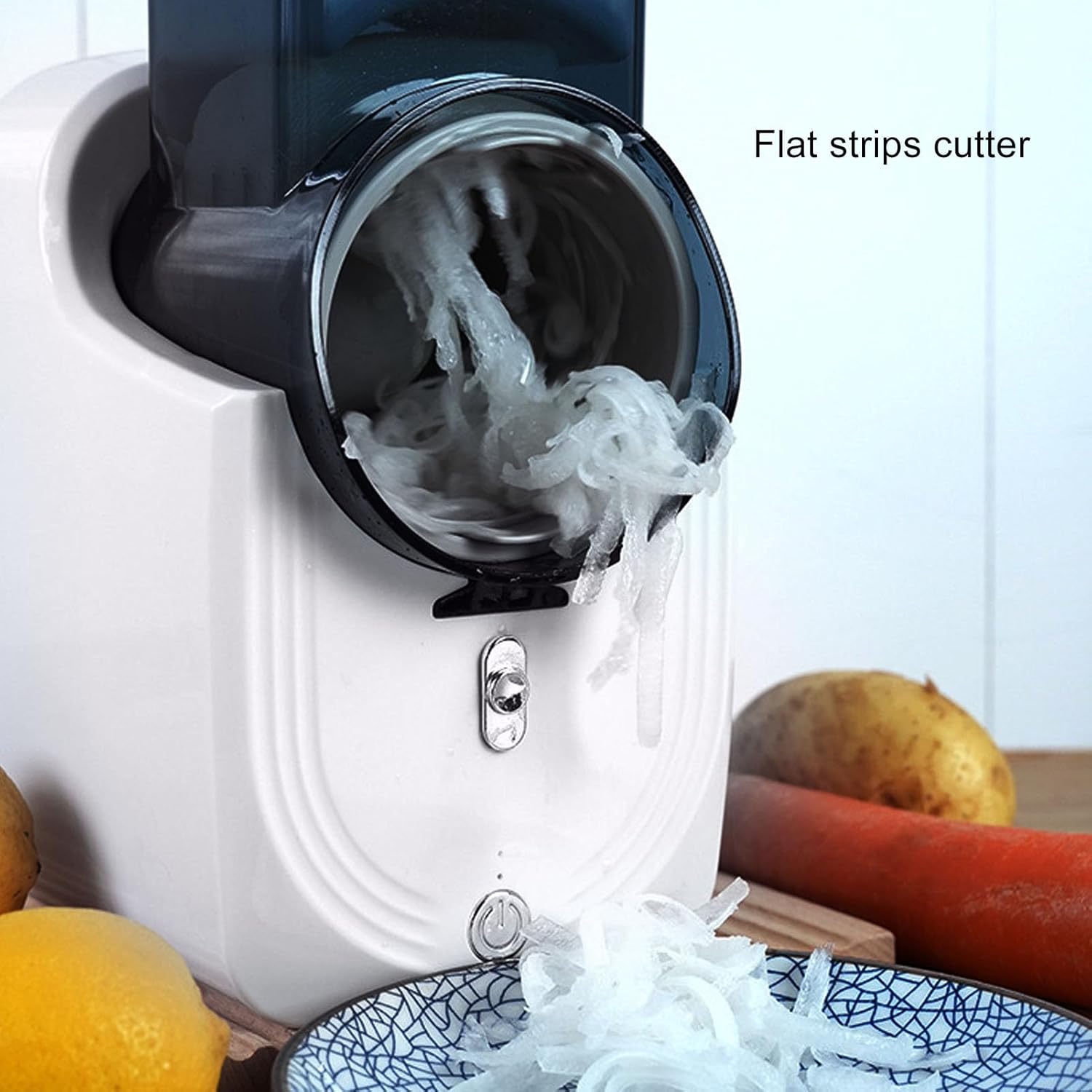 An Automatic Vegetable Cutter Chopper Machine Slicing Vegetable.