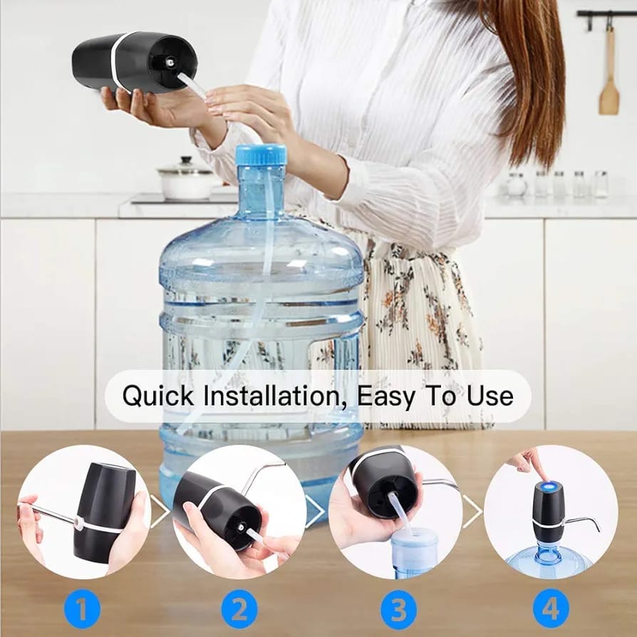 A Woman is Installing Automatic Wireless Water Dispenser Pump.