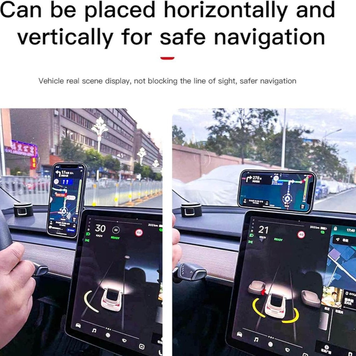 Brave Magnetic Car Phone Holder is Placed in a Car With a Mobile Phone For Navigation Purpose.