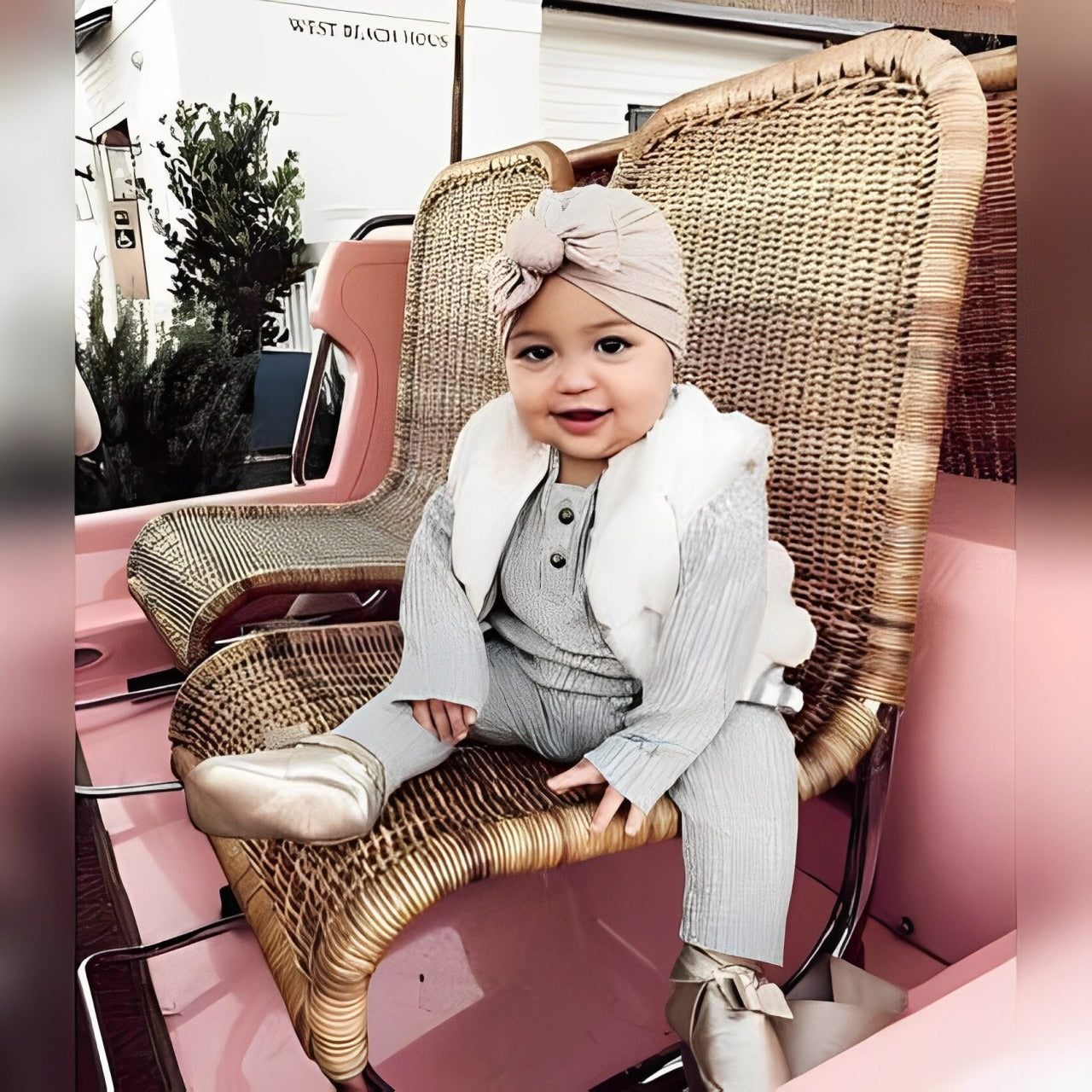 A Cute Baby Wearing Soft Headband.