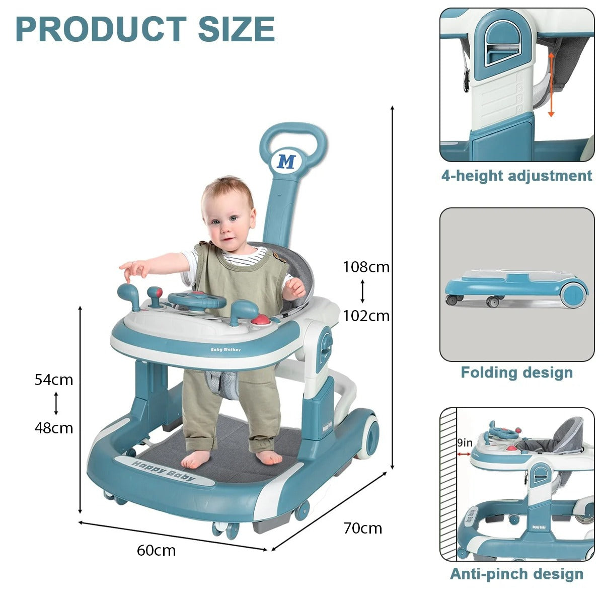 Size Of Baby Infant Walker with Push Handle.