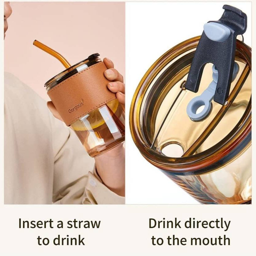 Someone is Drinking From Bamboo Glass Cup.