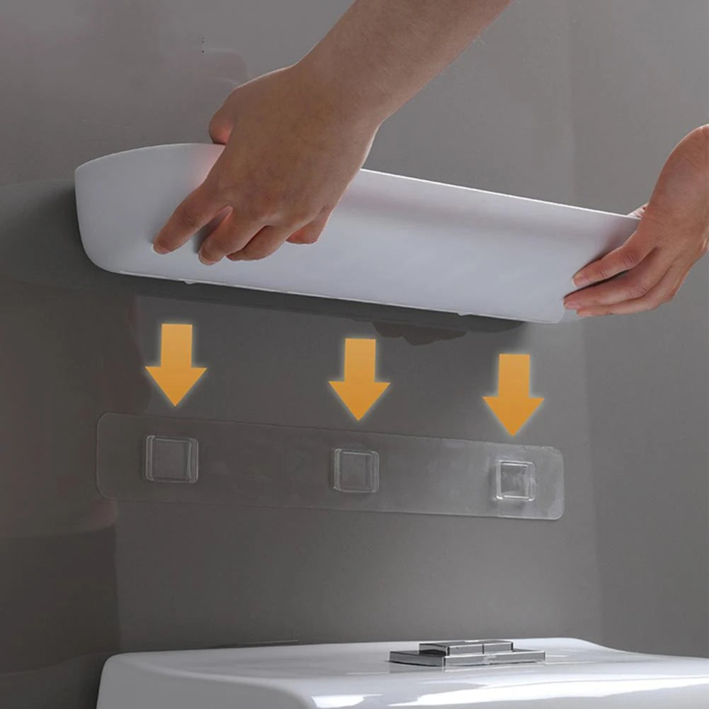 Someone installing the ECOCO Wall Mounted Punch-Free Bathroom Storage Shelf Organizer Rack