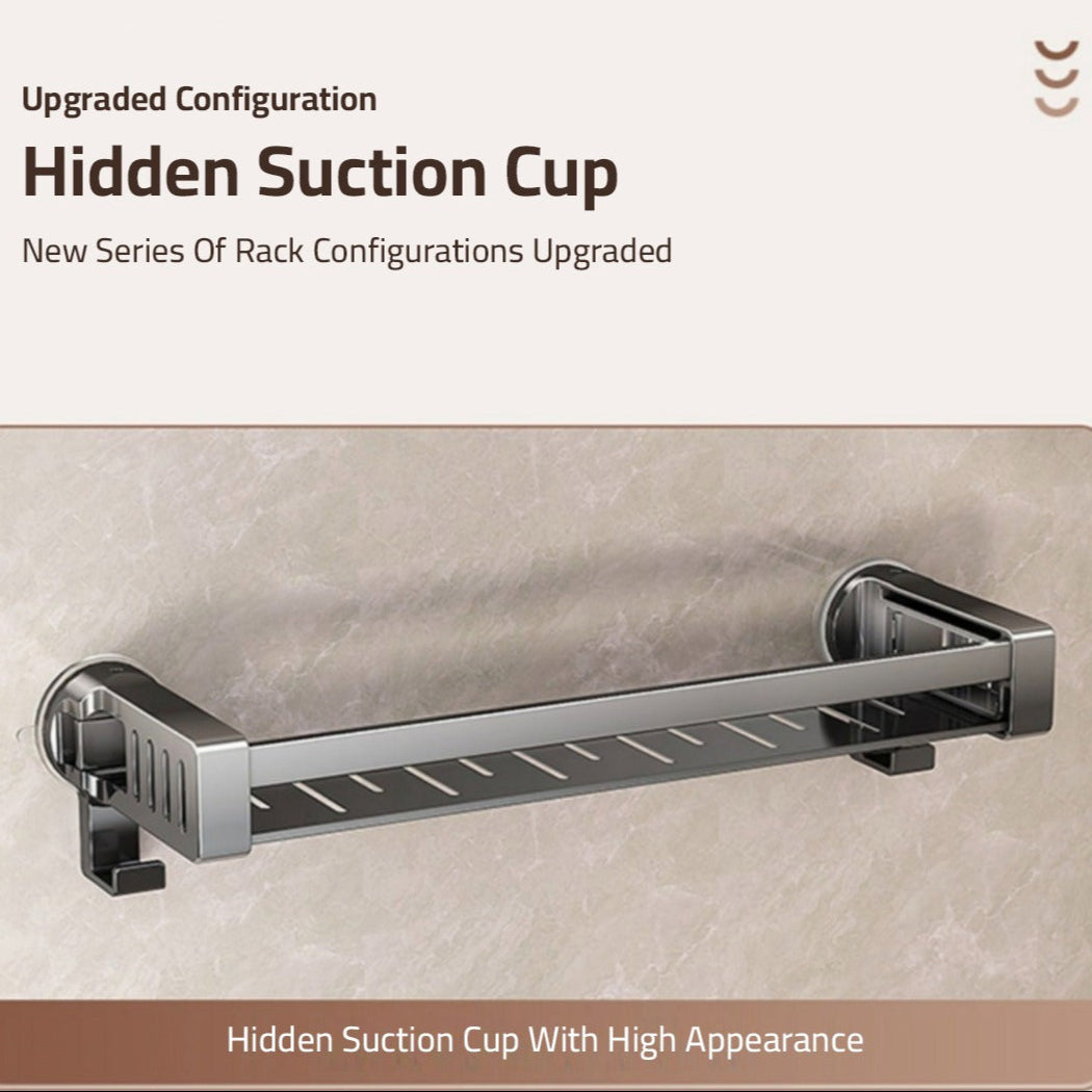 A Bathroom shelf rack is Attached to the Wall Of Bathroom Area.