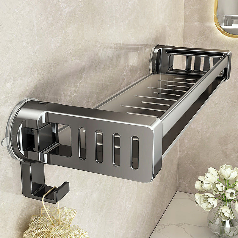 A Bathroom shelf rack is Attached to the Wall Of Bathroom Area.