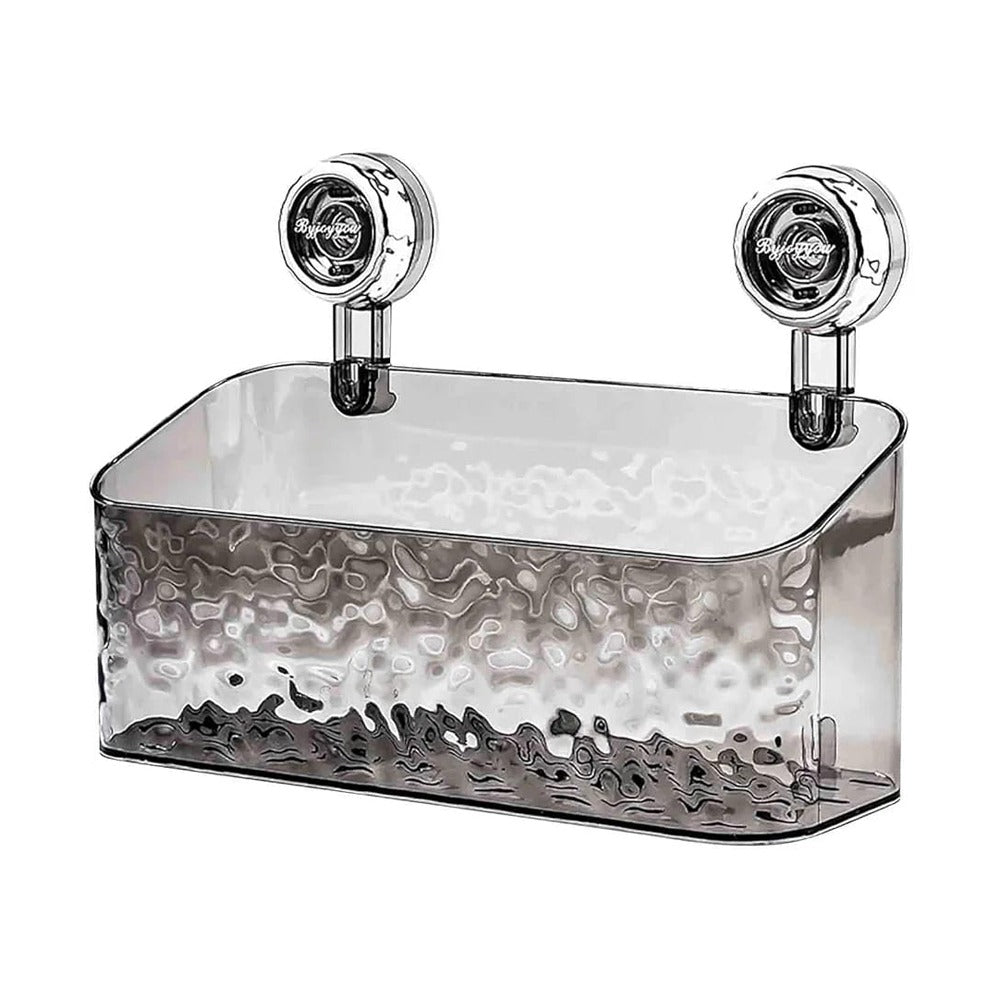 Bathroom wall organizer transparent grey in color.
