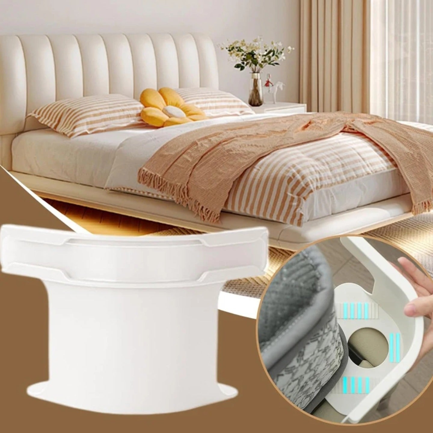 A Person is fixing a bedsheet fixer on Bed.