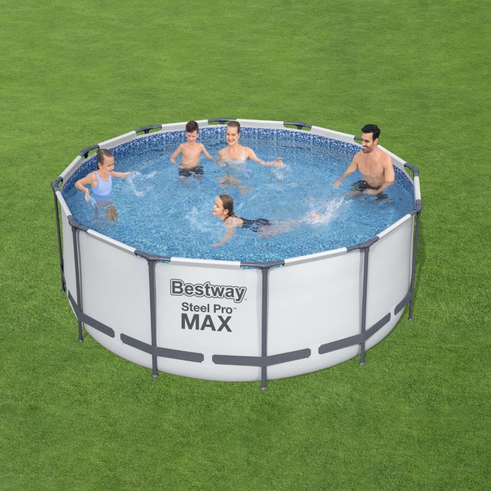 A Family is Ejoying Their Vacation in a Bestway Steel Pro Max Swimming Pool Set.