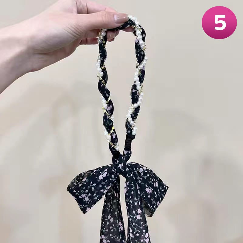 Black Printed Retro Chain Hair Loop Headband.