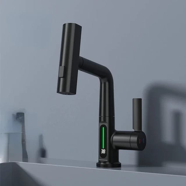 Black Digital Display Pull Type Kitchen Faucet