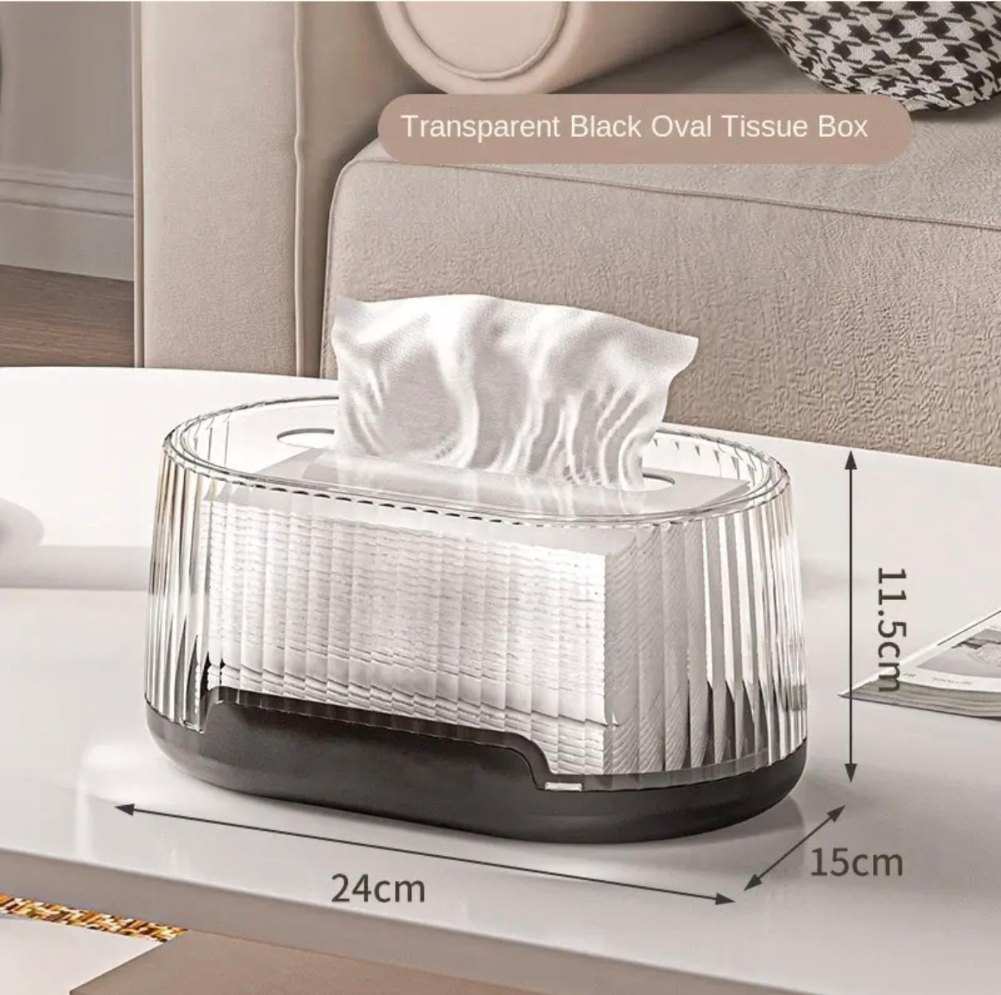 Size of Transparent Black Oval tissue box