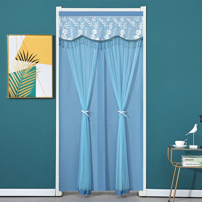 Blue Double-Layered Lace Curtain.