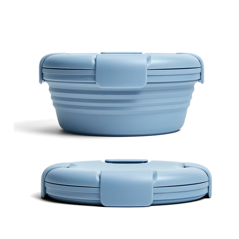 Blue Foldable and Unfoldable Position Of Silicone Bowl Food Container With Lid