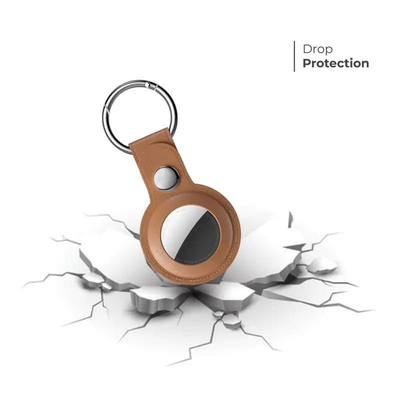 Bluepebble Classic Leather Protective AirTag Case With Key Ring in Brown Color.