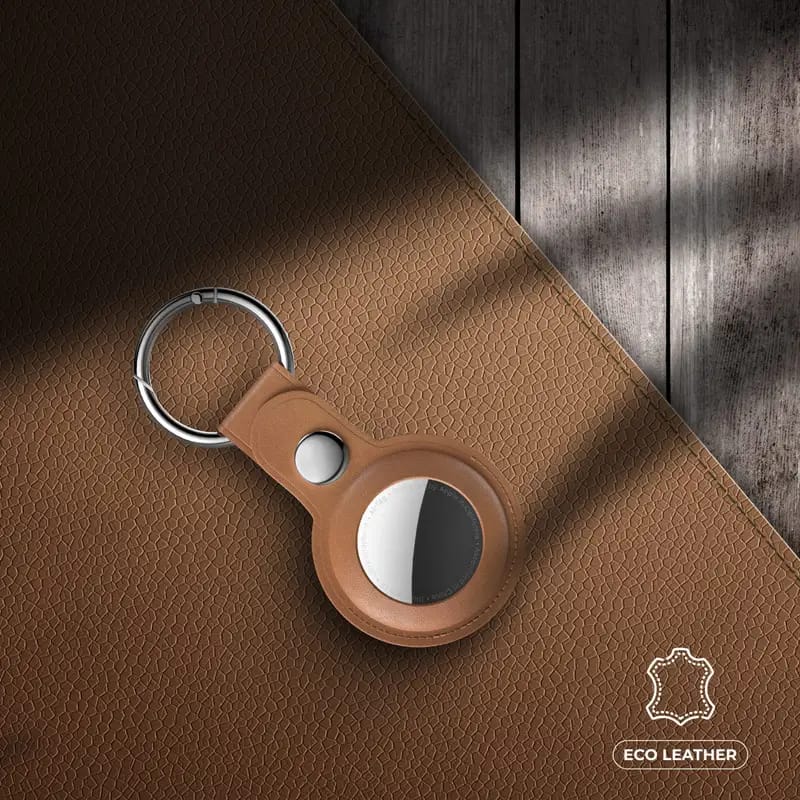 Bluepebble Classic Leather Protective AirTag Case With Key Ring in Brown Color.