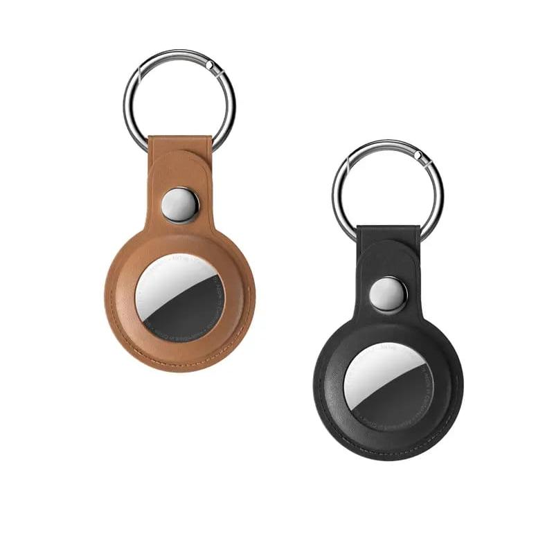 Bluepebble Classic Leather Protective AirTag Case With Key Ring in Black and Brown Color.