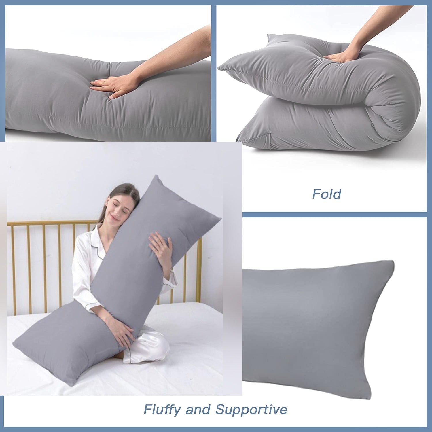 A Woman is Holding Body Pillow.