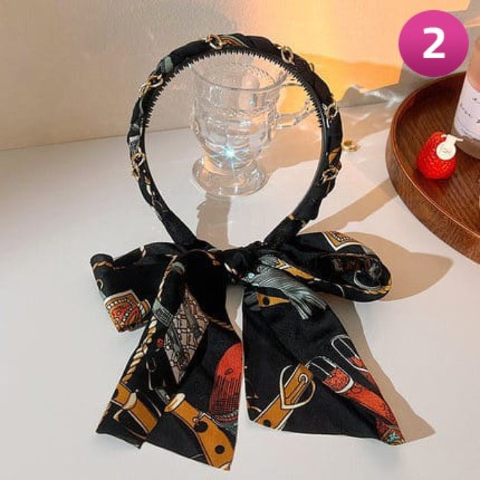 Black Printed Retro Chain Hair Loop Headband.