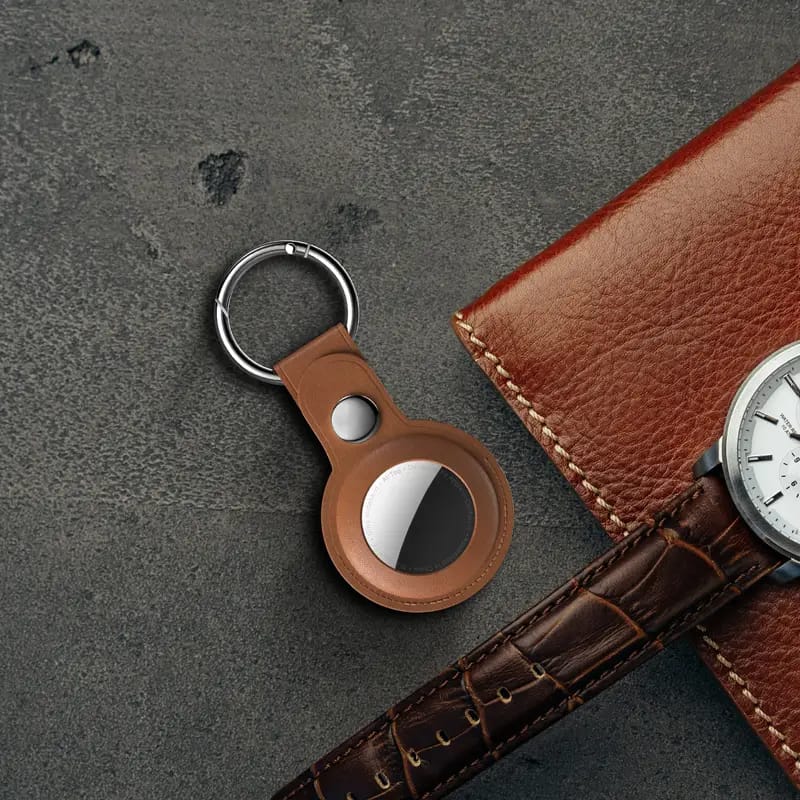 Bluepebble Classic Leather Protective AirTag Case With Key Ring.