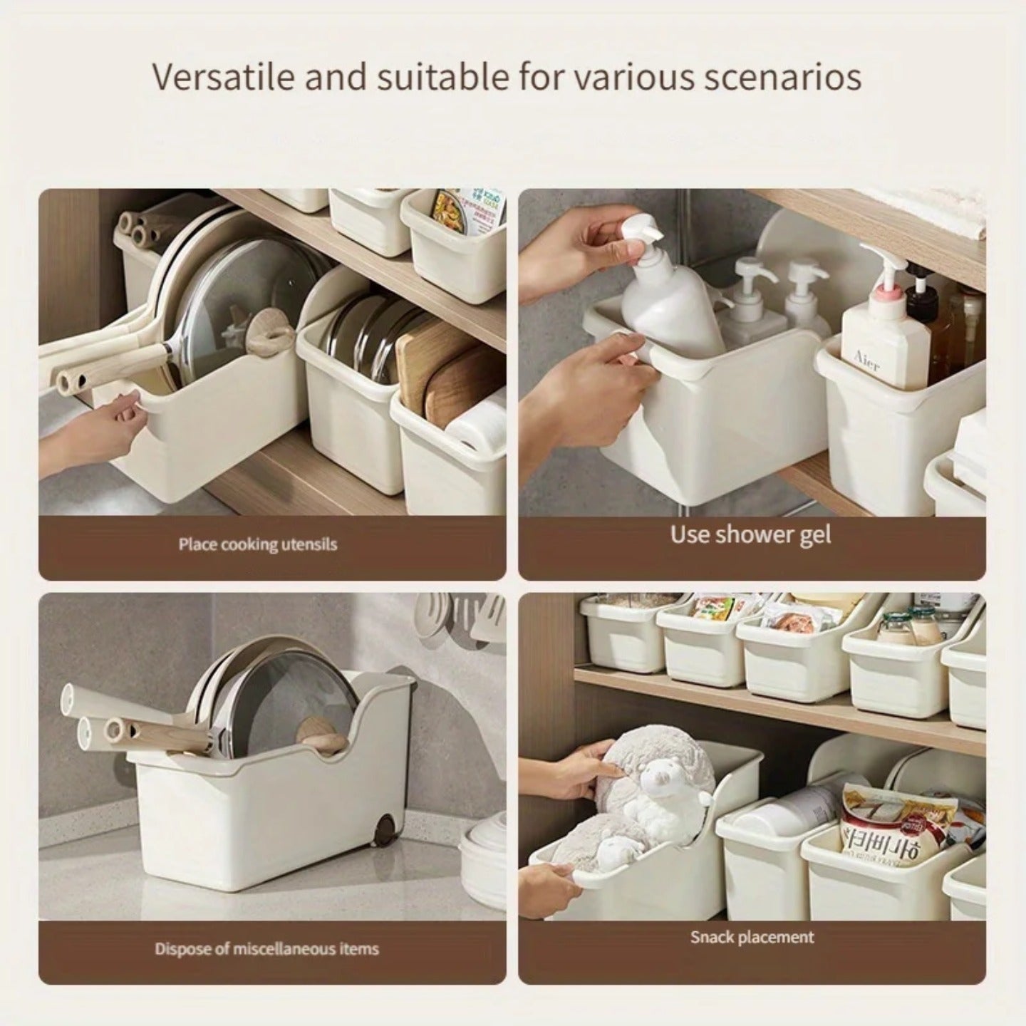 A Person is Organising Cabinet Storage Organizer Box with Kitchen Essentials.