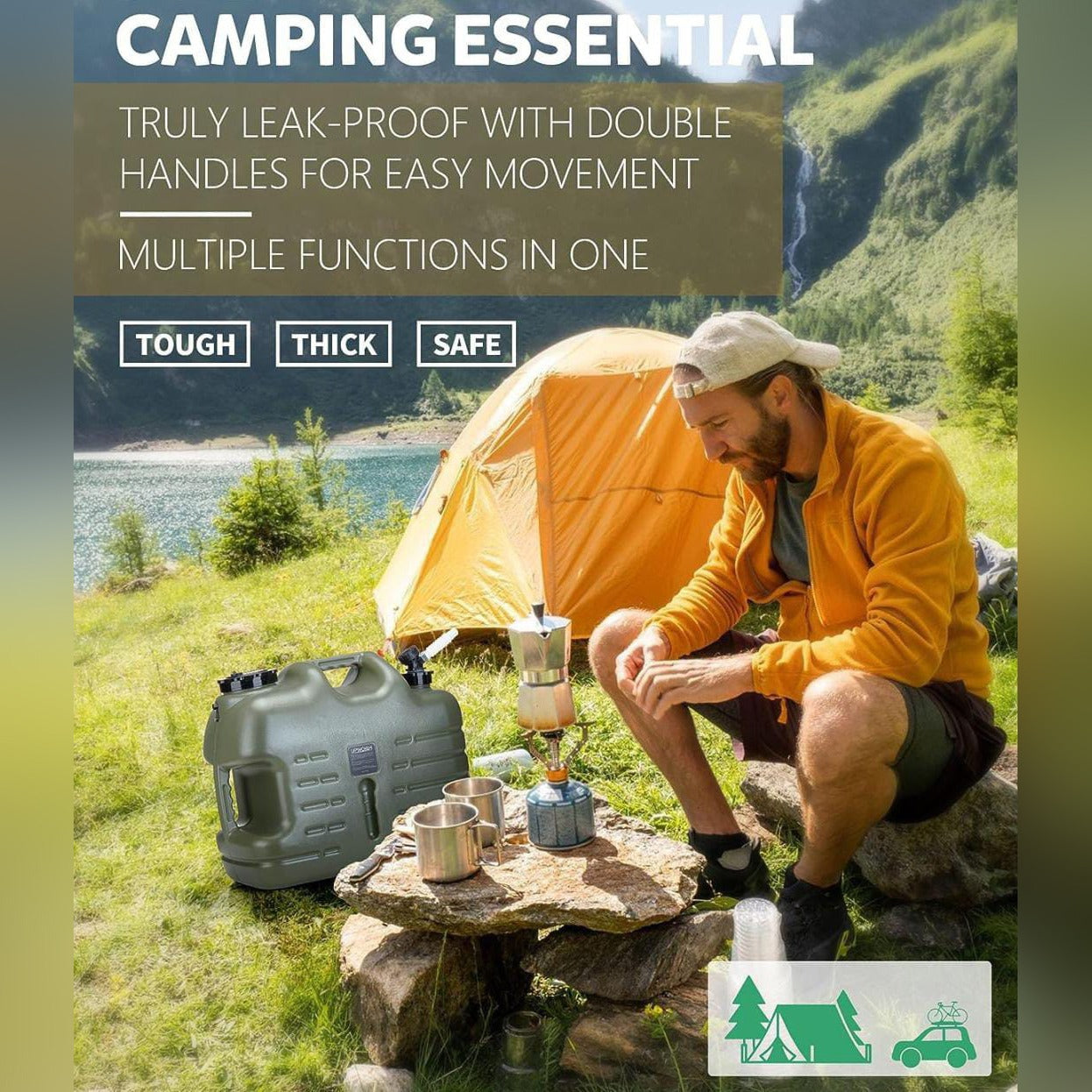 Camping Water Storage Container is Placed Near Camping Area.