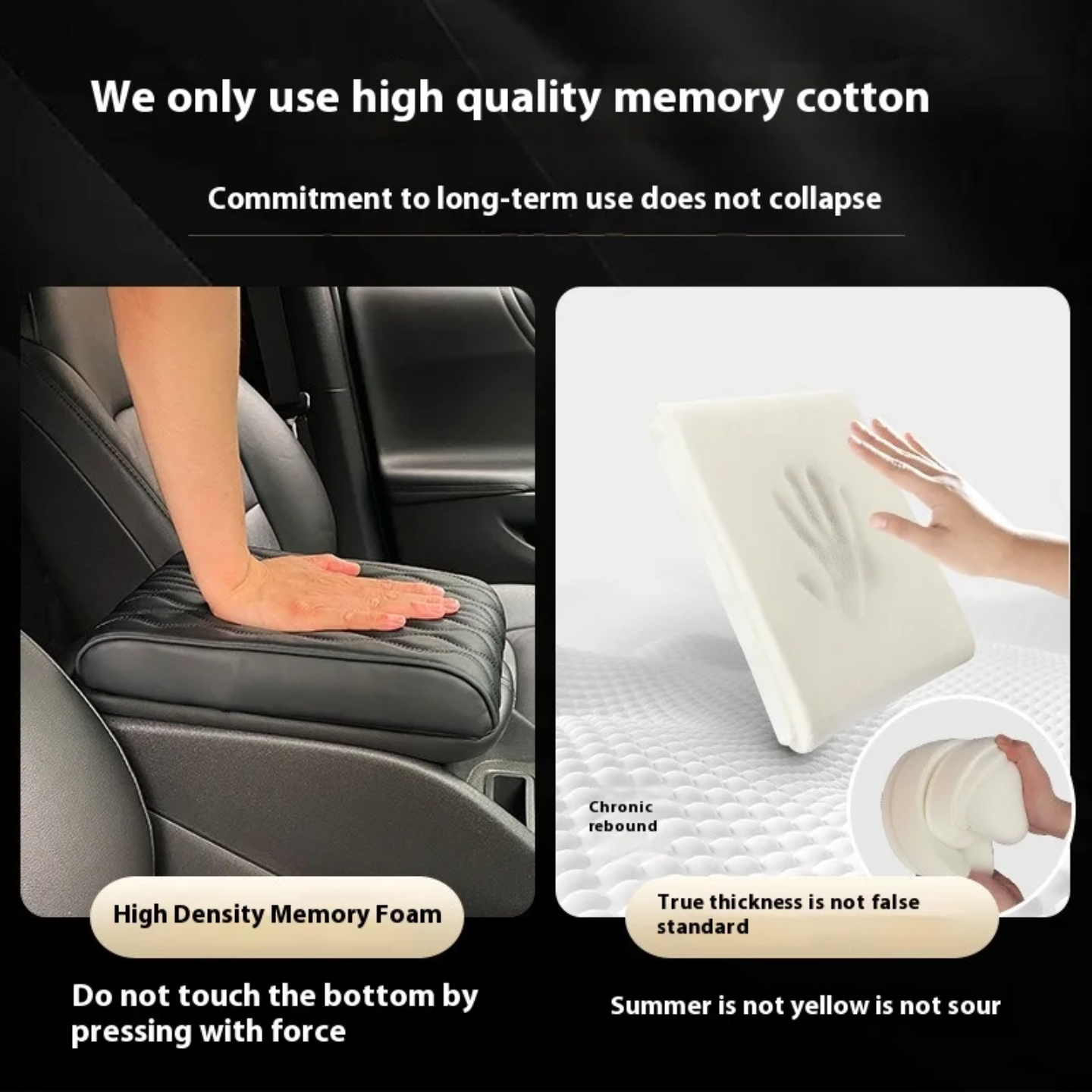 A Person is Demontrating the Material Quality Of Car Armrest Cushion.
